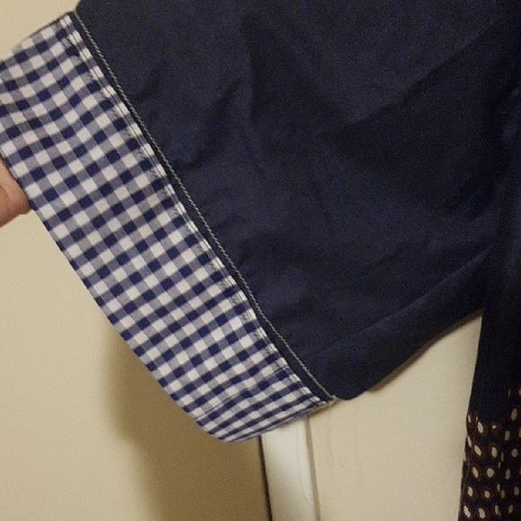 One-of-a-Kind Indigo blue & ivory print Patchwork Kimono | Blue Gingham Trim - Picture 10 of 12